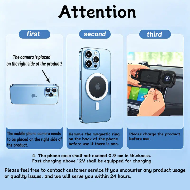 Wireless Auto-Clamping Car Charger Mount for 6-7.2 Inch Phones and Tablets