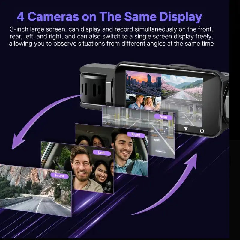 4 Channel Dash Cam with 360° Surround View and 24/7 Parking Monitor