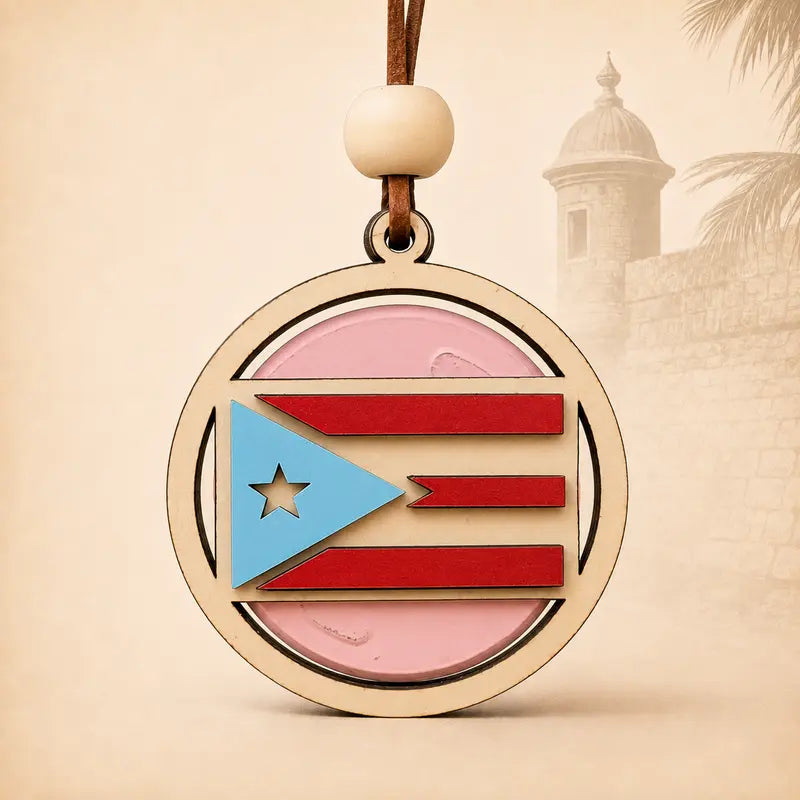 Puerto Rico Car Charm with Scented Air Freshener - Rearview Mirror Accessory for Vehicles