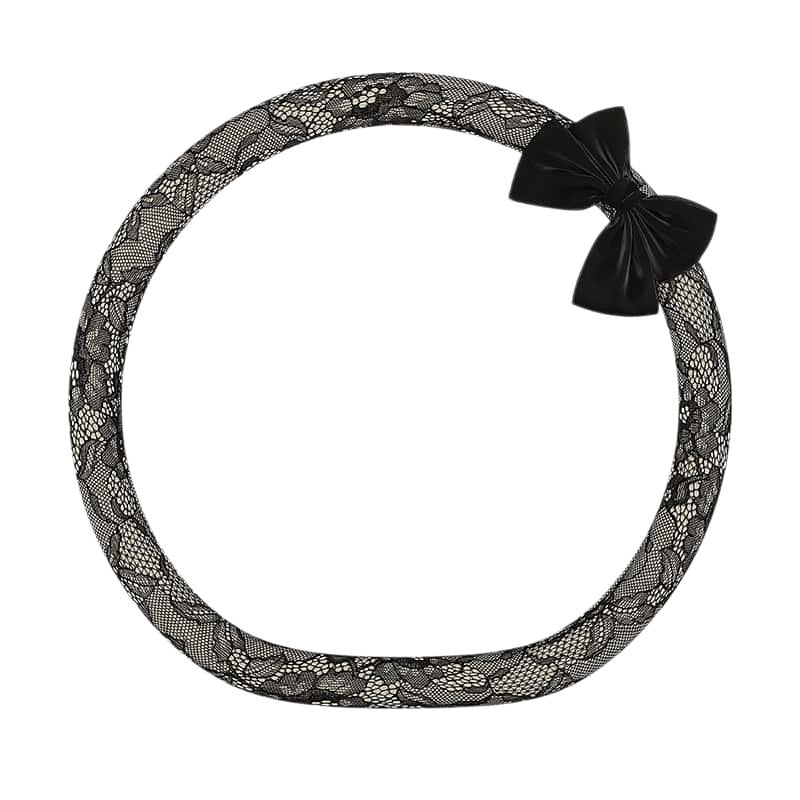 Lace Steering Wheel Cover 15 Inch Elegant Black with Large Bow-knot Design