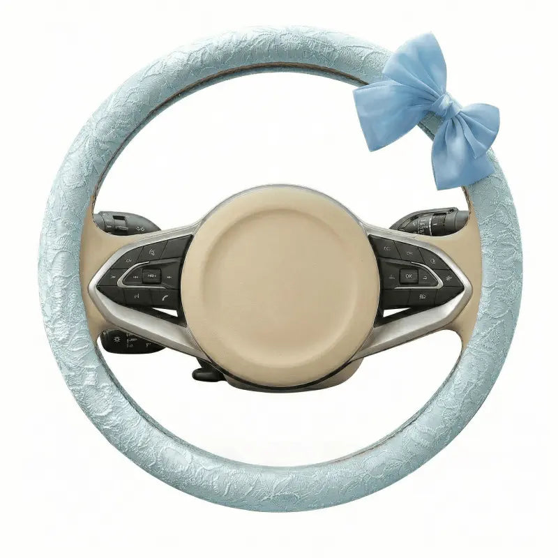 Lace Steering Wheel Cover 15 Inch Elegant Black with Large Bow-knot Design