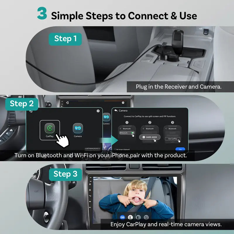 Baby Car Camera & Wireless Smartphone Integration Adapter, 1080P HD Rear Seat Monitor for In-Car Screen