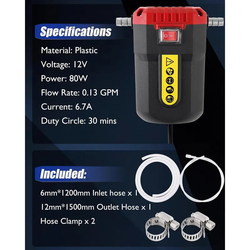 12V 80W Oil Extractor Pump - Fluid Transfer Suction Kit for Truck, RV, Boat