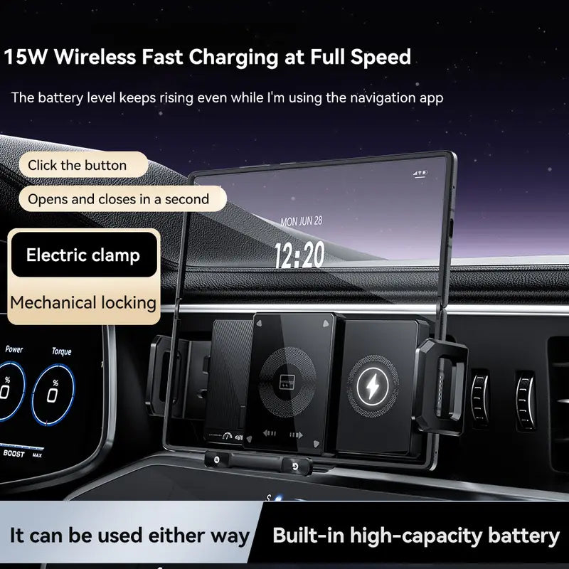 Wireless Auto-Clamping Car Charger Mount for 6-7.2 Inch Phones and Tablets