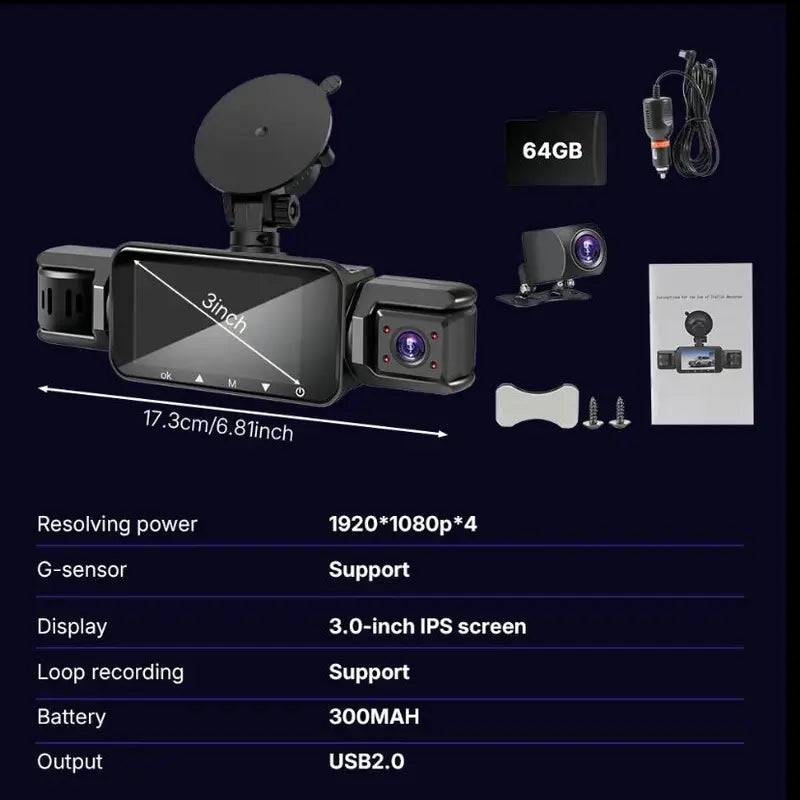 4 Channel Dash Cam with 360° Surround View and 24/7 Parking Monitor