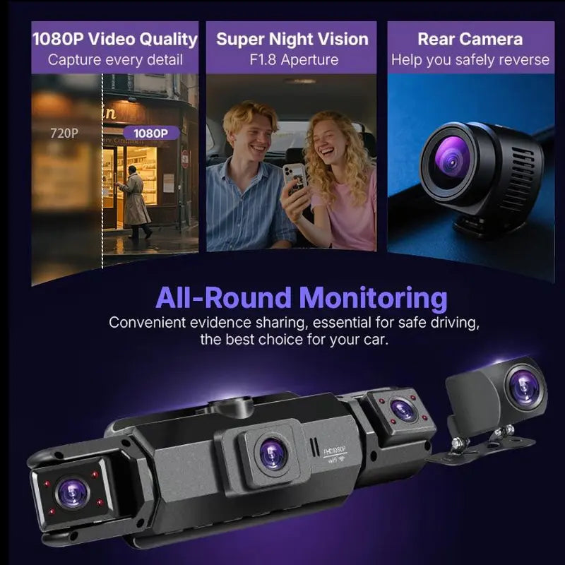 4 Channel Dash Cam with 360° Surround View and 24/7 Parking Monitor