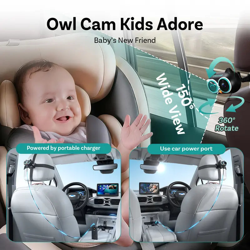 Baby Car Camera & Wireless Smartphone Integration Adapter, 1080P HD Rear Seat Monitor for In-Car Screen