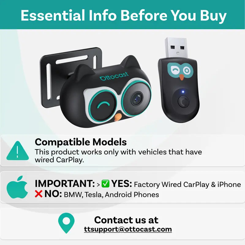 Baby Car Camera & Wireless Smartphone Integration Adapter, 1080P HD Rear Seat Monitor for In-Car Screen