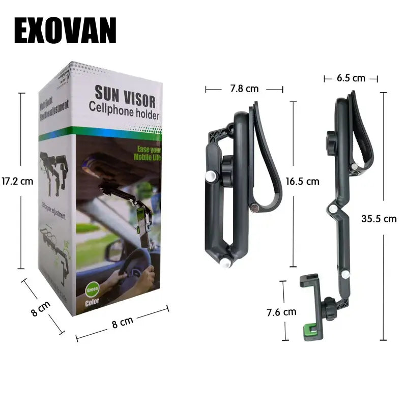 1080° Multi-function Universal Sun Visor Phone Holder - 360 Degree Rotating and Retractable Car Mount