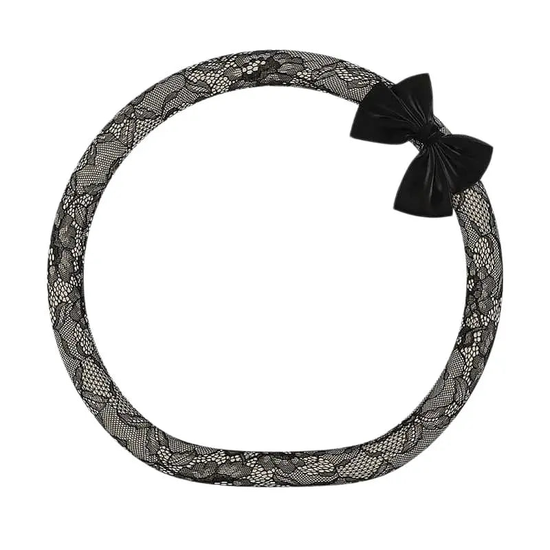 Lace Steering Wheel Cover 15 Inch Elegant Black with Large Bow-knot Design