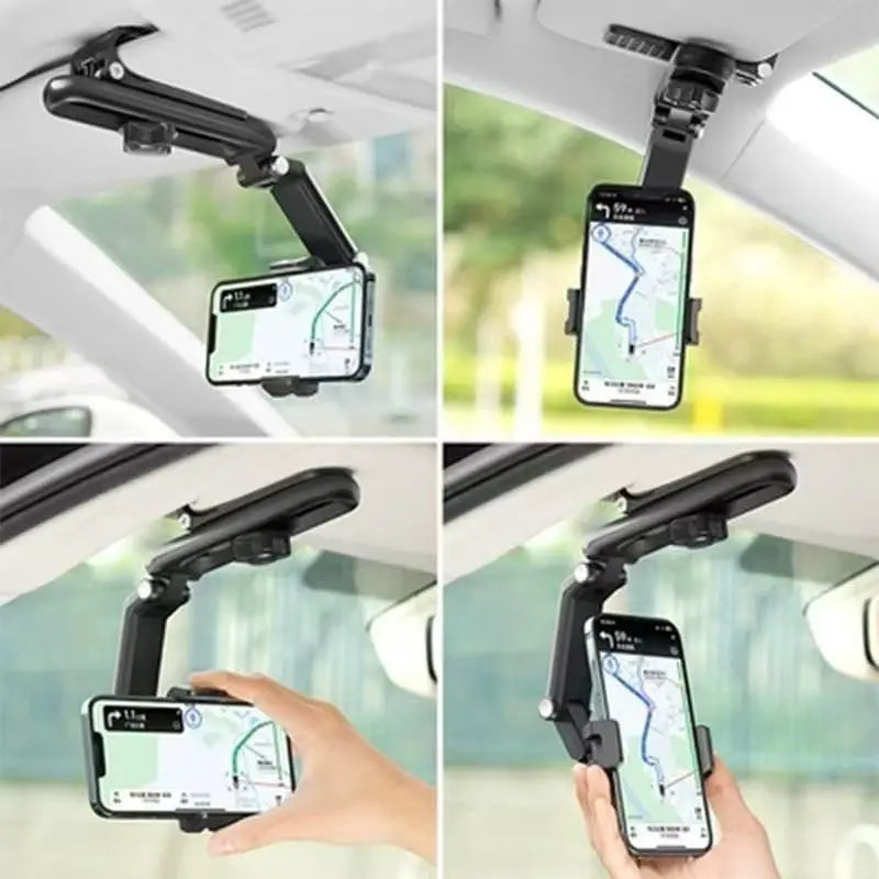 1080° Multi-function Universal Sun Visor Phone Holder - 360 Degree Rotating and Retractable Car Mount