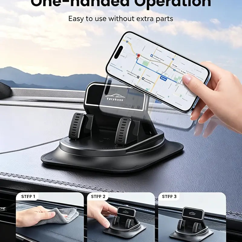 360° Rotation Car Phone Mount - Dashboard Phone Holder for All Smartphones, Black