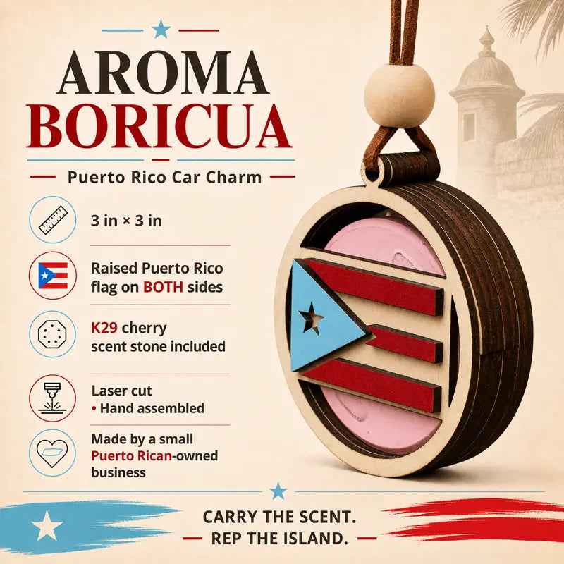 Puerto Rico Car Charm with Scented Air Freshener - Rearview Mirror Accessory for Vehicles