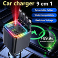 120W Compact Retractable Car Charger - 9-in-1 Fast Charging Station with Star Projector and RGB Light