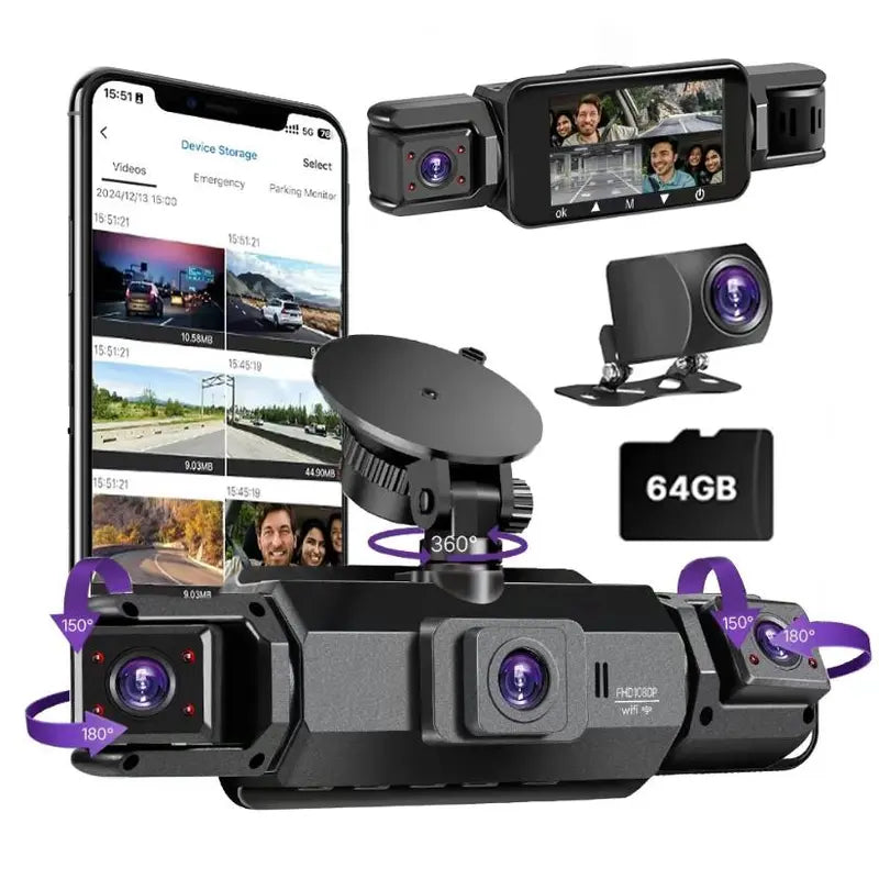 4 Channel Dash Cam with 360° Surround View and 24/7 Parking Monitor