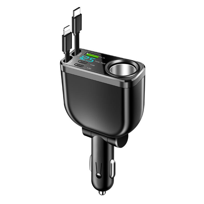 120W Compact Retractable Car Charger - 9-in-1 Fast Charging Station with Star Projector and RGB Light