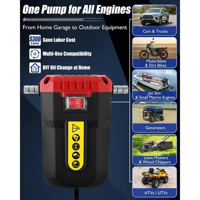 12V 80W Oil Extractor Pump - Fluid Transfer Suction Kit for Truck, RV, Boat