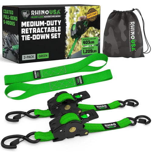 1" x 10' Retractable Ratchet Straps - Medium Duty Self Retracting Tie Down Straps for Truck and Cargo
