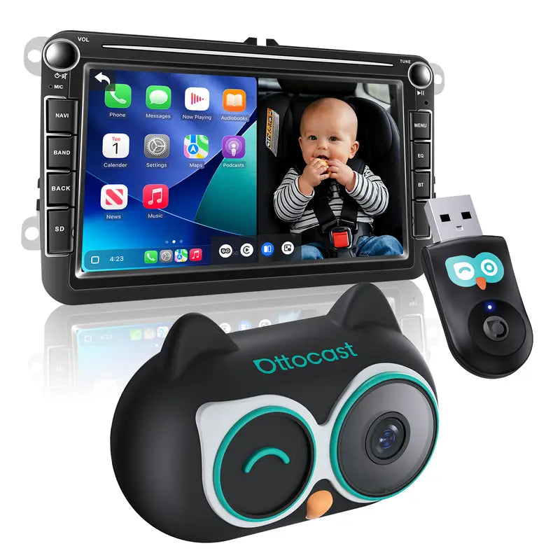 Baby Car Camera & Wireless Smartphone Integration Adapter, 1080P HD Rear Seat Monitor for In-Car Screen