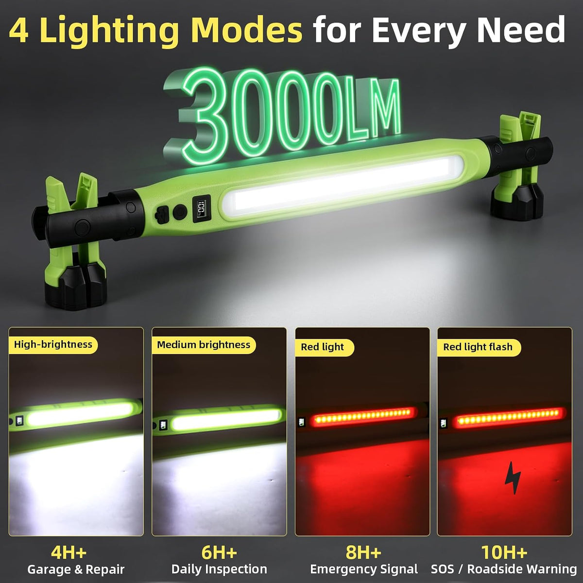 Under Hood Work Light, 3000LM IP66 Magnetic COB Cordless LED Light Bar for Auto Repair
